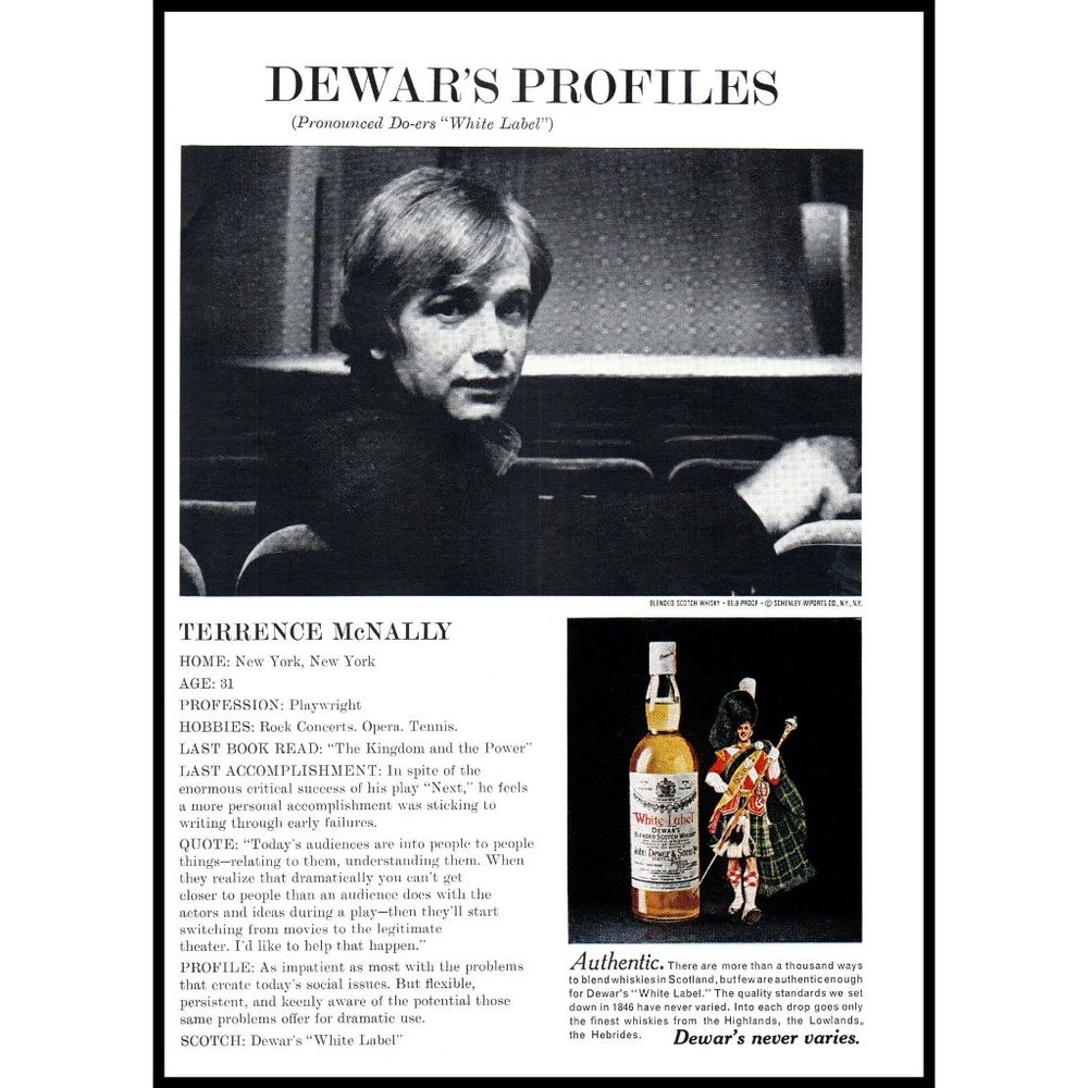 1971 Dewars Scotch Vintage Print Ad Terrence McNally Profile Wall Art Photo
